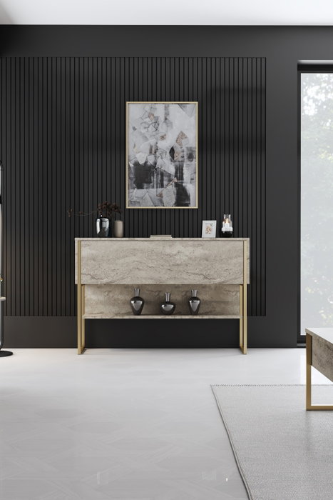 Hanah Home Luxe - Tocador Travertino y Dorado